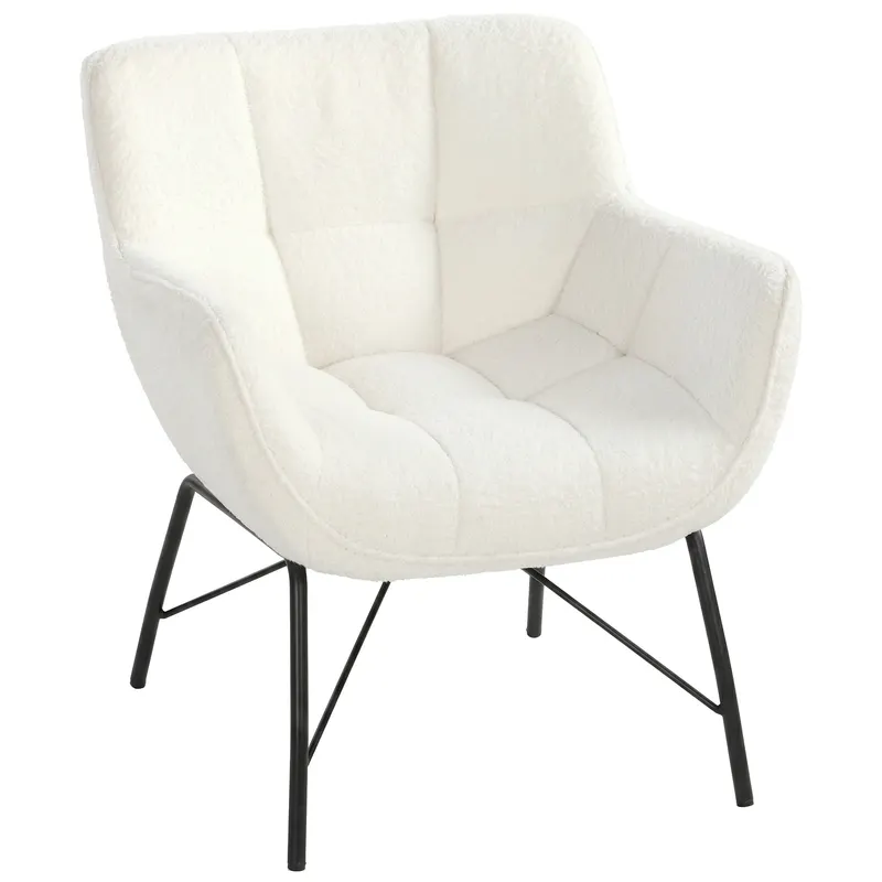 HOMCOM Scaun de accent modern, fotoliu Sherpa-Fleece cu spătar curbat, cotiere integrate, picioare metalice, alb-crem
