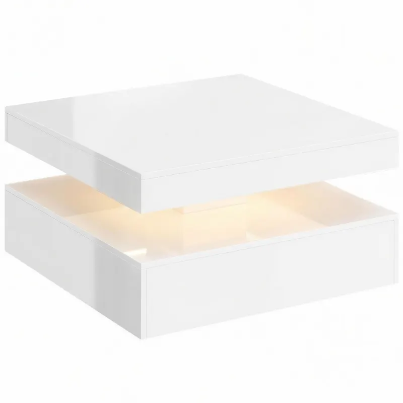 HOMCOM Masă de centru cu LED RGB 7 culori alb lucios cu depozitare deschisă și telecomandă 78x78x40 cm