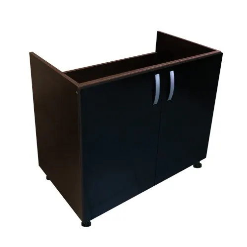 Masca pentru chiuveta cu 2 usi Zebra, Wenge/Negru lucios, fara blat, 80 x 82 x 50 cm