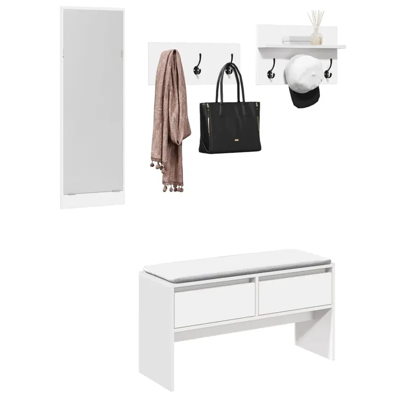 set de mobilier pentru hol, 4 piese, alb, lemn prelucrat