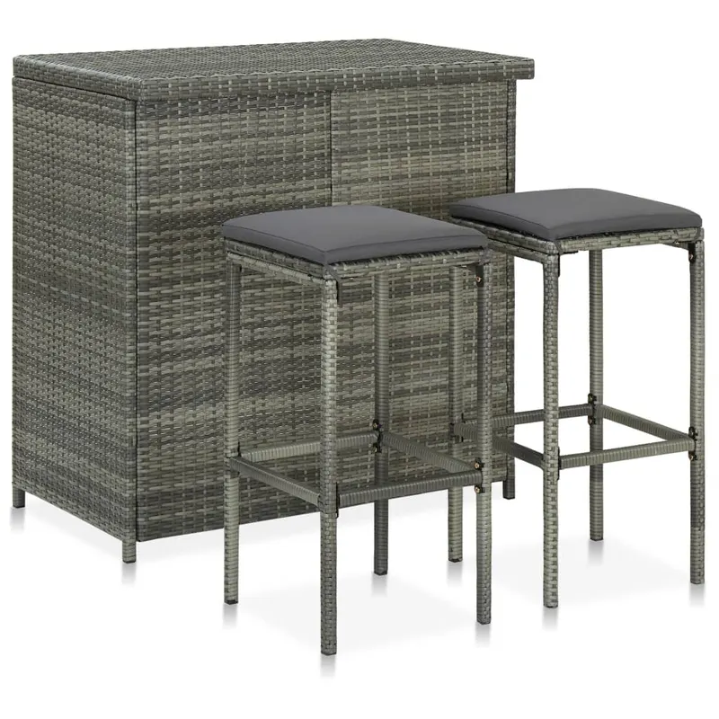 set mobilier de bar, 3 piese, gri, poliratan