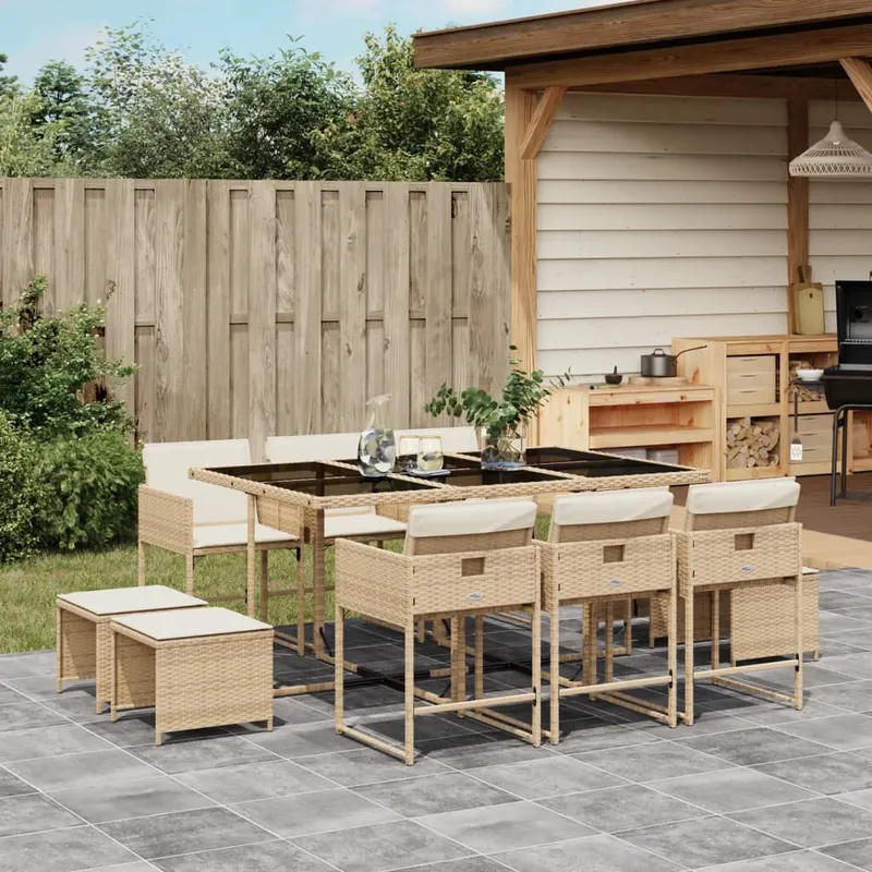 set mobilier de gradina cu perne, 11 piese, bej, poliratan