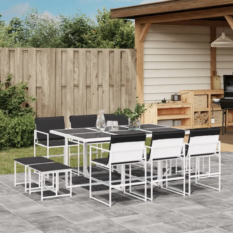 set mobilier de gradina, 11 piese, cu perne, alb, textilena