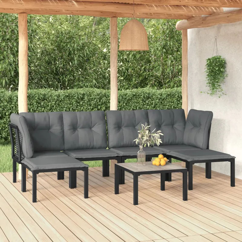 set mobilier de gradina, 7 piese, negru si gri, poliratan