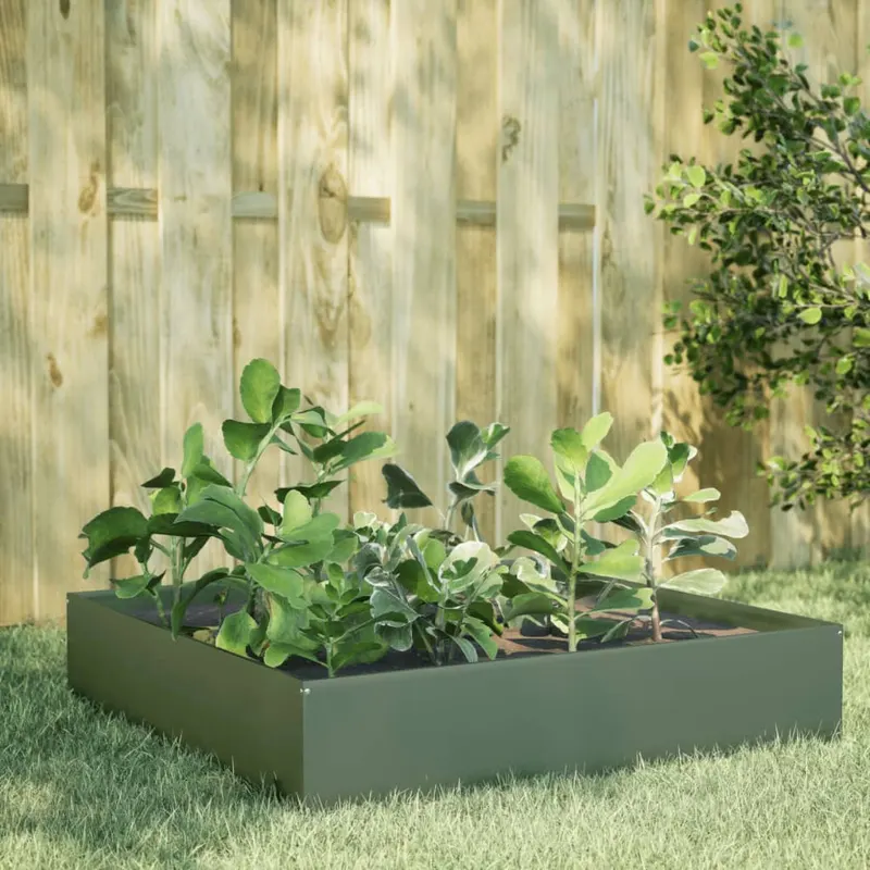 strat inaltat de gradina, verde masliniu, 100x100x33,5 cm, otel