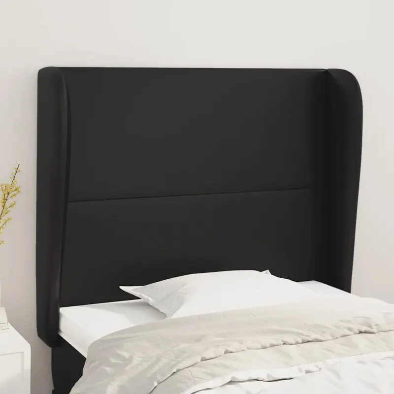 Tablie de pat cu aripioare, negru, 83x23x118/128 cm, piele eco