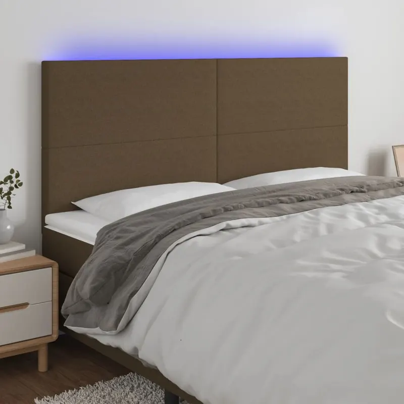 tablie de pat cu led, maro inchis, 180x5x118/128 cm, textil