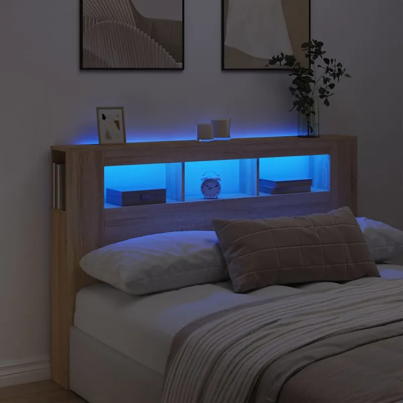 tablie de pat cu led, stejar sonoma, 160x18,5x103,5 cm, lemn