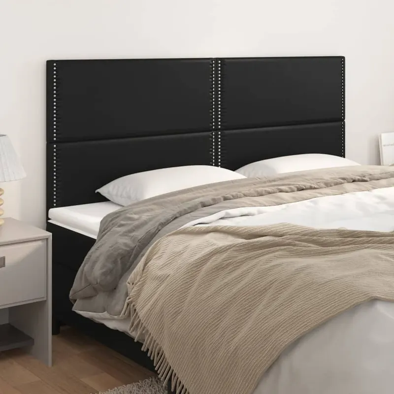 tablii de pat, 4 buc, negru, 100x5x78/88 cm, piele ecologica