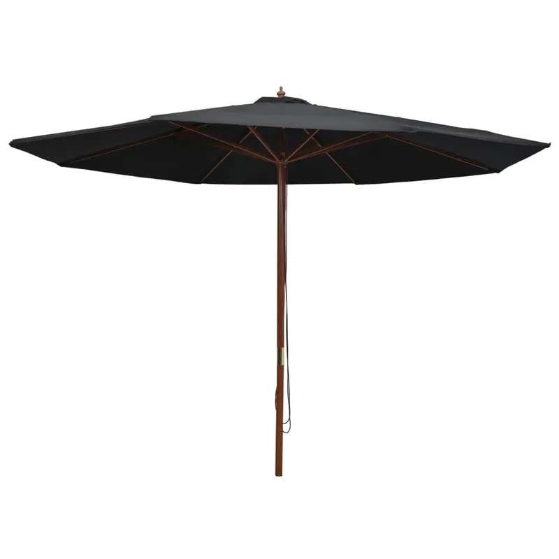 umbrela de soare de exterior, stalp din lemn, negru, 350 cm