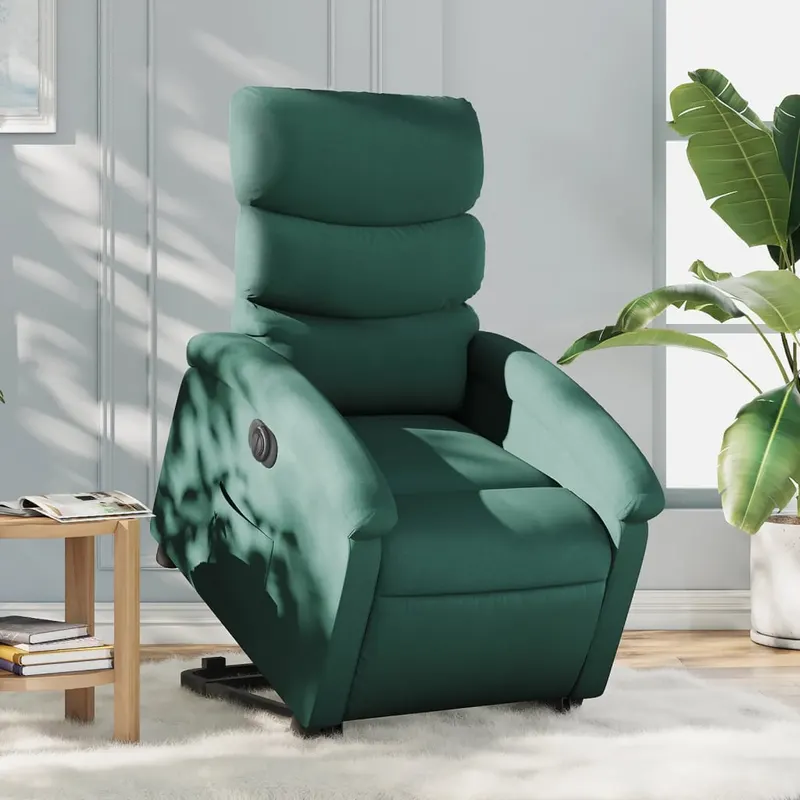 fotoliu electric rabatabil cu ridicare, verde inchis, textil