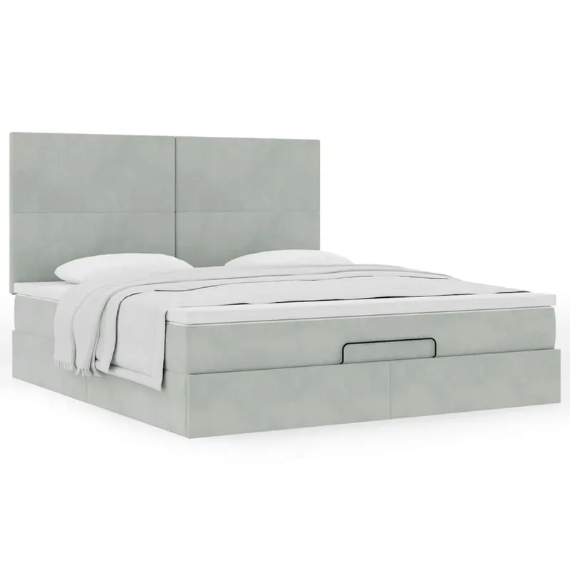 cadru de pat otoman cu saltele gri deschis 180x200cm catifea