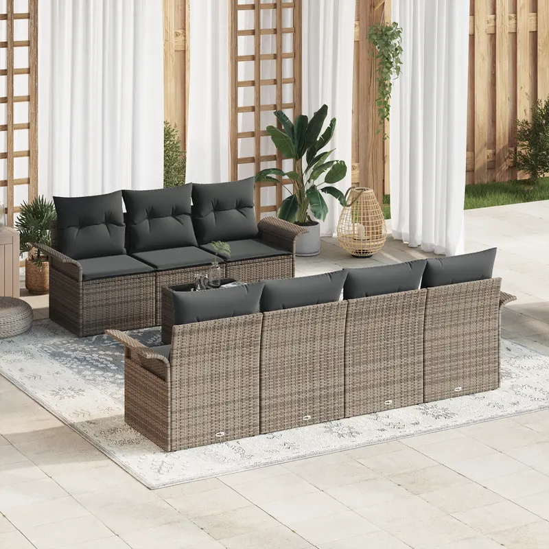 set canapea gradina 4 piese gri ratan mare modular