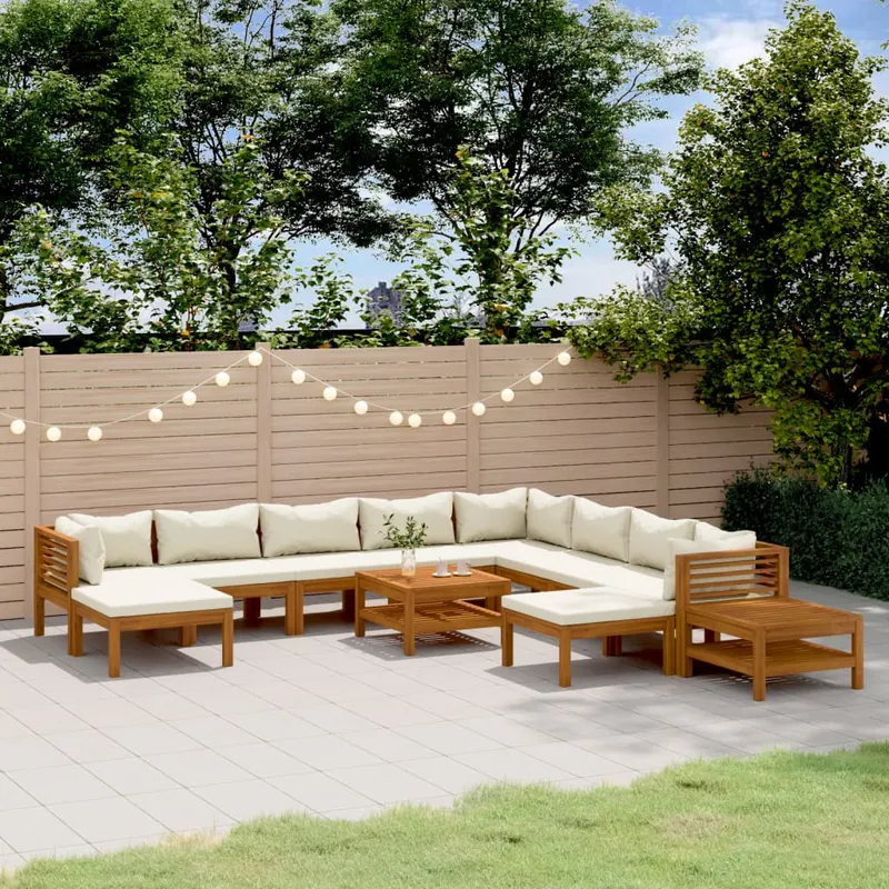 set mobilier gradina cu perne crem 12 piese lemn masiv acacia