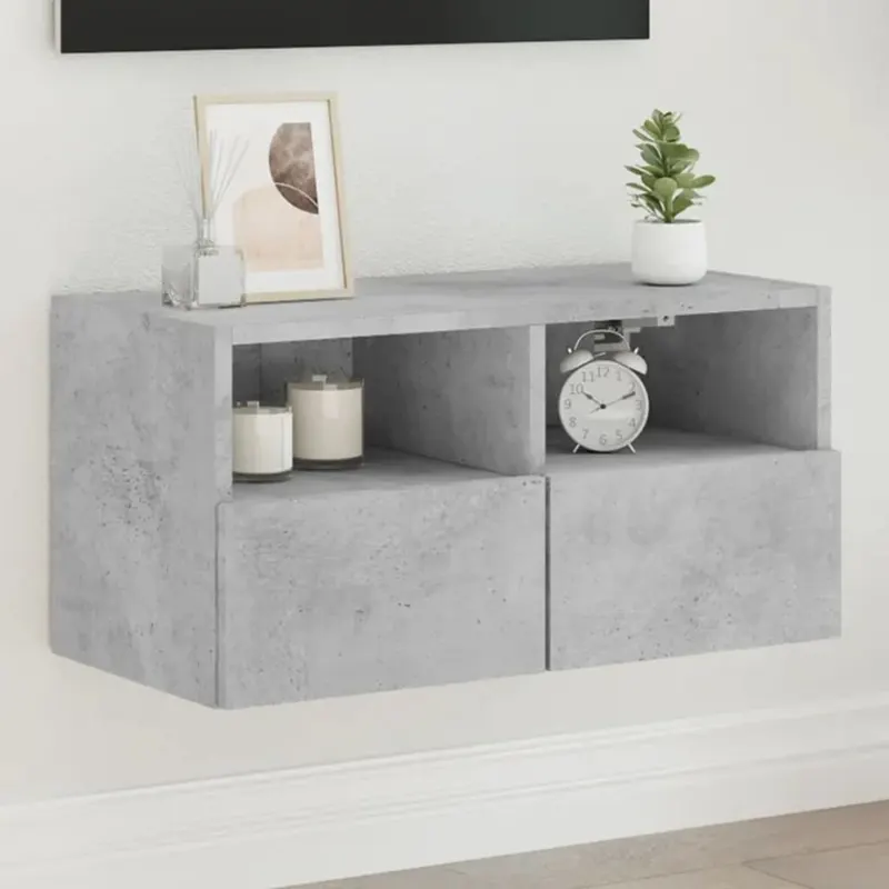 comoda tv de perete, gri beton, 60x30x30 cm, lemn prelucrat