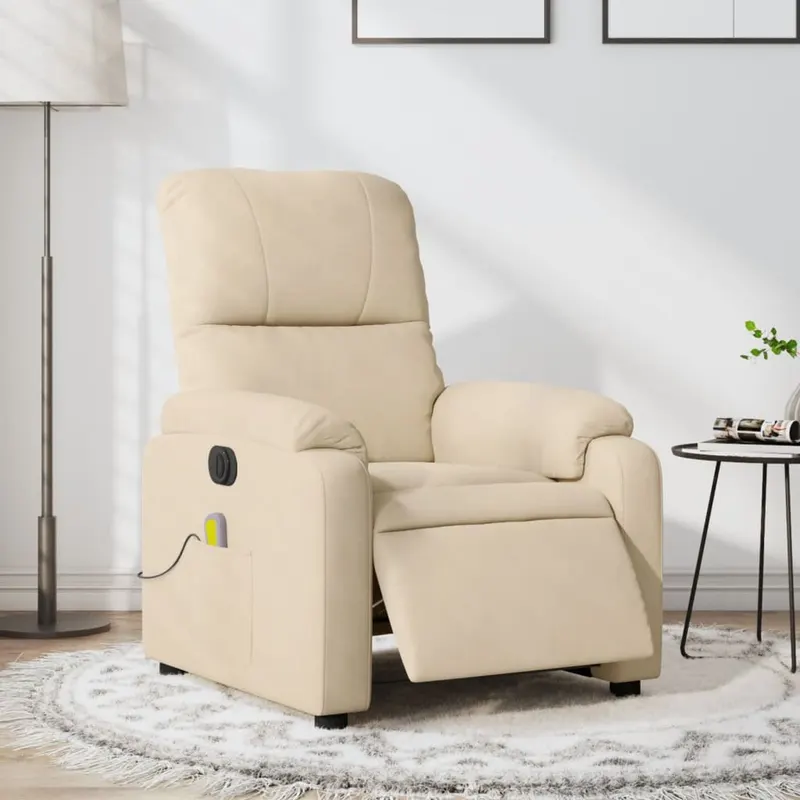 fotoliu de masaj rabatabil electric, crem, microfibra
