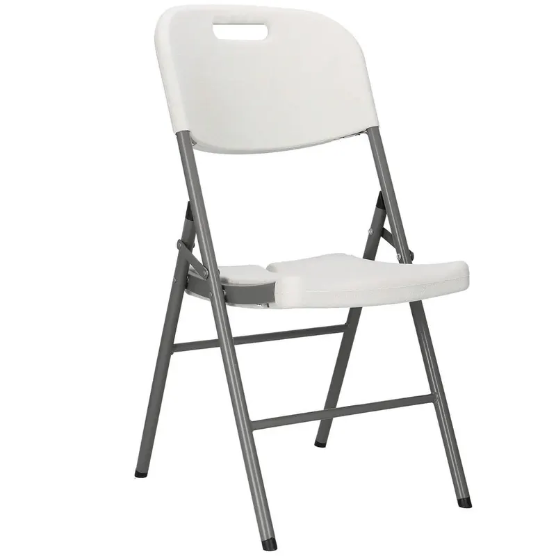 Scaun pliabil HDPE cu cadru metalic, pentru catering sau gradina, 46x53x86 cm, 150 kg, alb