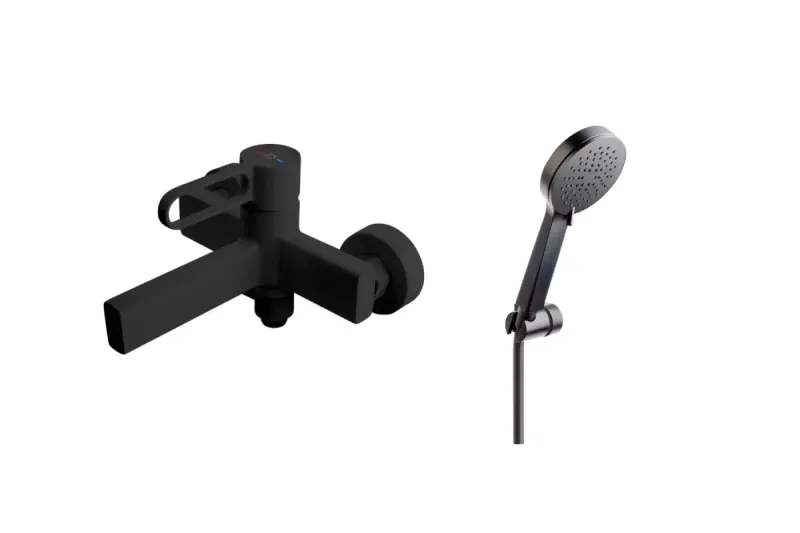 Baterie cada FDesign Zaffiro, aparenta, diverter, set dus, mat, negru, FD1-ZFR-1-22