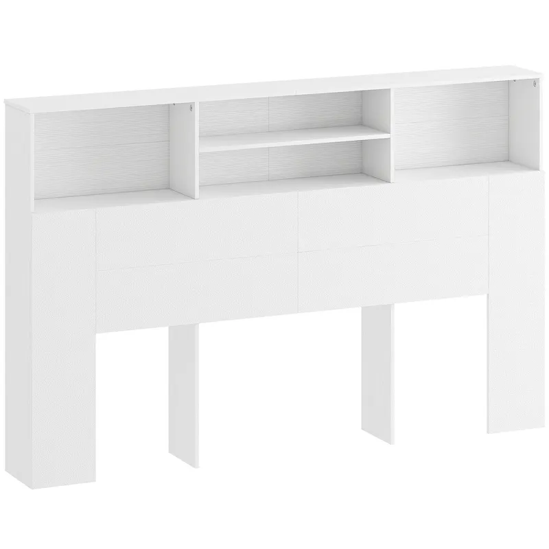 HOMCOM Tăblie de Pat Autoportantă 160 cm cu Compartimente, Tăblie pentru Pat Dublu cu 4 Spații Deschise, 160 x 20,2 x 108,2 cm, Alb