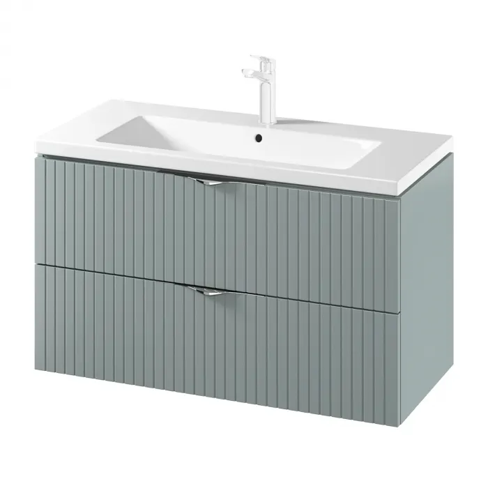 Set dulap baie suspendat 2 sertare lavoar inclus, 100 cm, culoare fiord mat, MDF, Cersanit Tirso