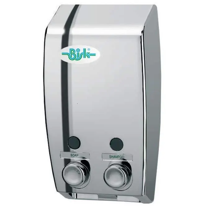 Dozator dublu sapun lichid Bisk 05026, 2x400 ml, crom lucios, ABS, montaj pe perete