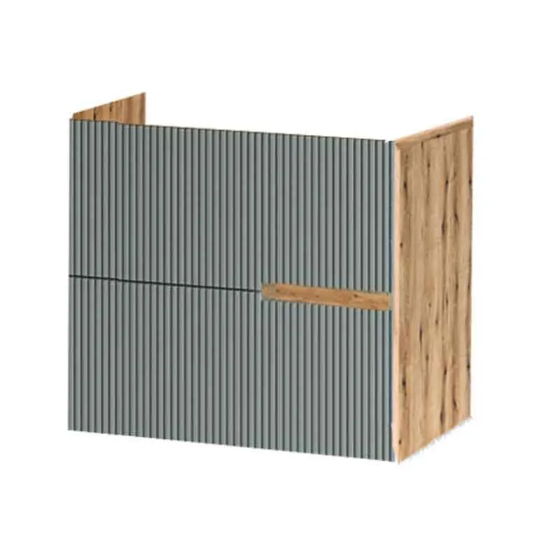 Mobilier lavoar pe blat Fluminia Malta, finisaj riflat, 60cm, 2 sertare soft close, salvia