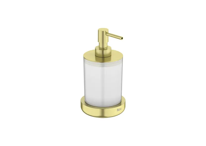 Dozator baie Roca A817026VA0, 165 mm, 94 mm, 300 volum ml, pe blat, interior zona montaj, sticla, metal, Auriu
