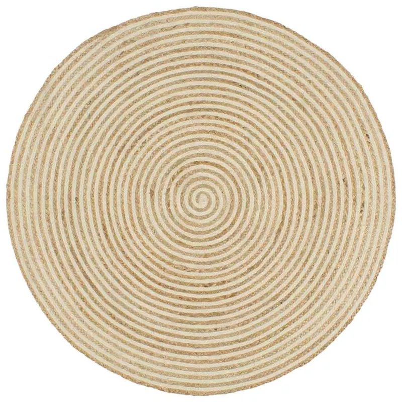 covor lucrat manual cu model spiralat, alb, 90 cm, iuta