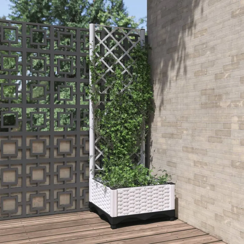 jardiniera de gradina cu spalier, alb, 40x40x121,5 cm, pp