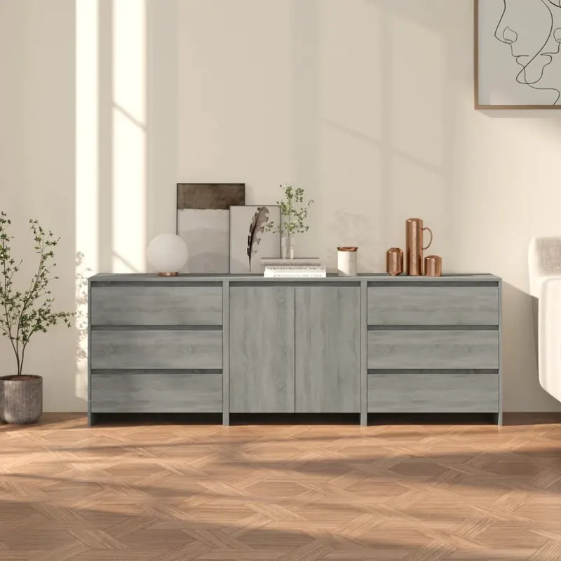 servanta, 3 piese, sonoma gri, lemn prelucrat