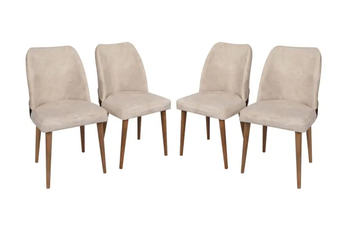 Set 4 scaune NOVA, crem + nuc, 50x49x90 cm