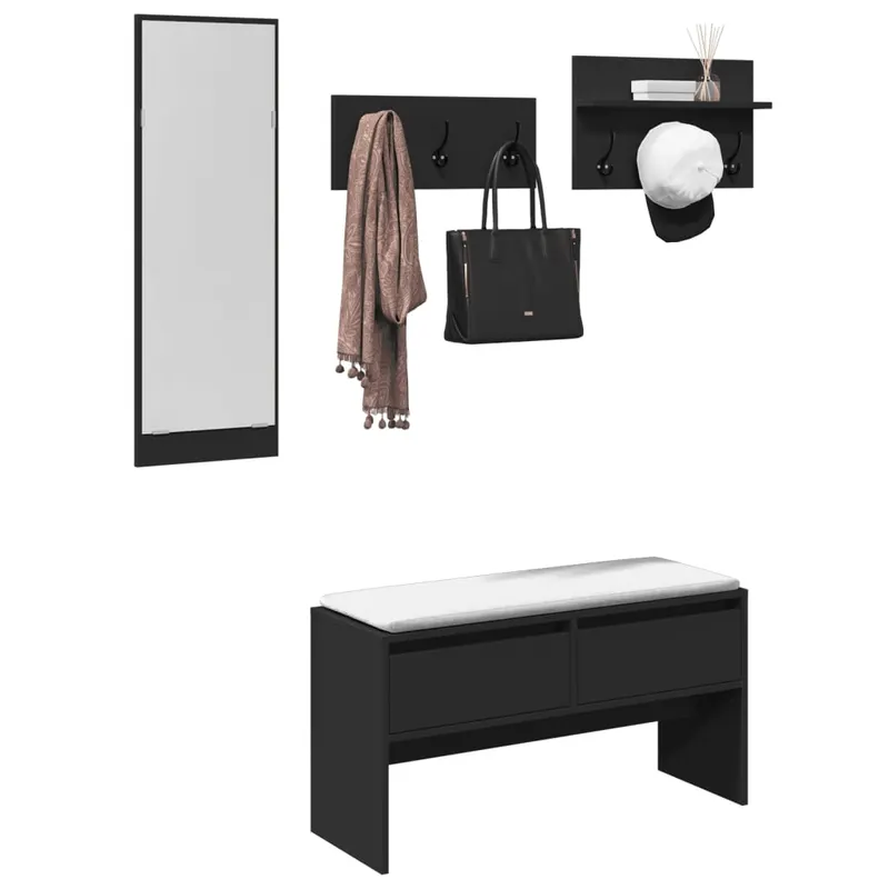 set de mobilier pentru hol, 4 piese, negru, lemn prelucrat