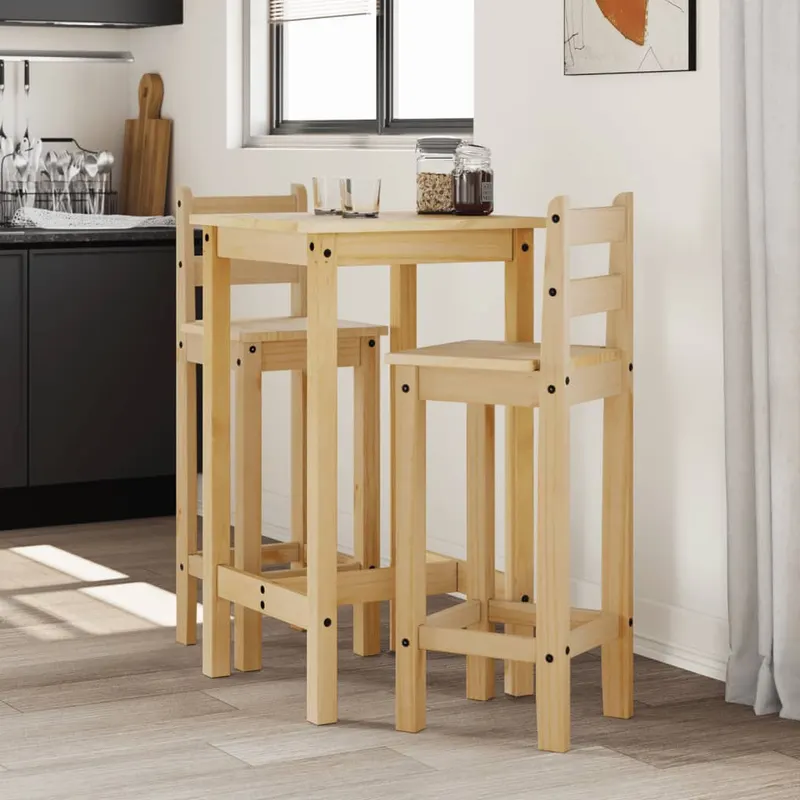 set mobilier de bar, 3 piese, lemn masiv de pin