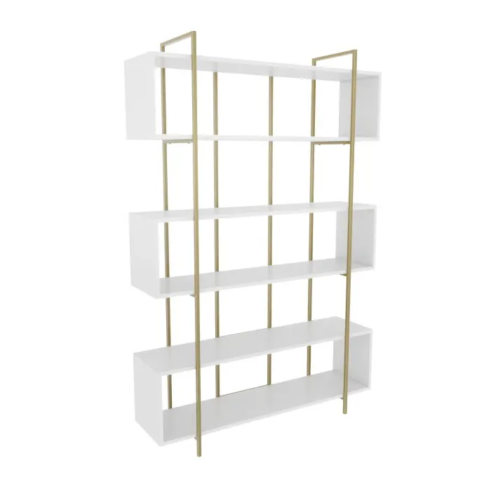 Biblioteca BRUTI, alb + auriu, 120x29,6x180 cm