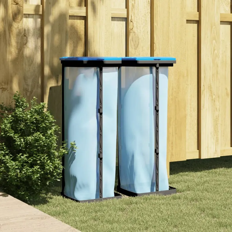suporturi saci de gunoi, 2 buc., negru si albastru, 120 l, pp