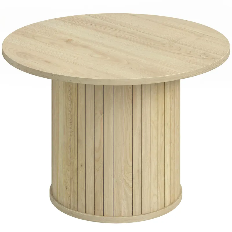 HOMCOM Masă de centru rotundă cu bază pe coloană cu șipci pentru living dormitor Ø60x40 cm natural