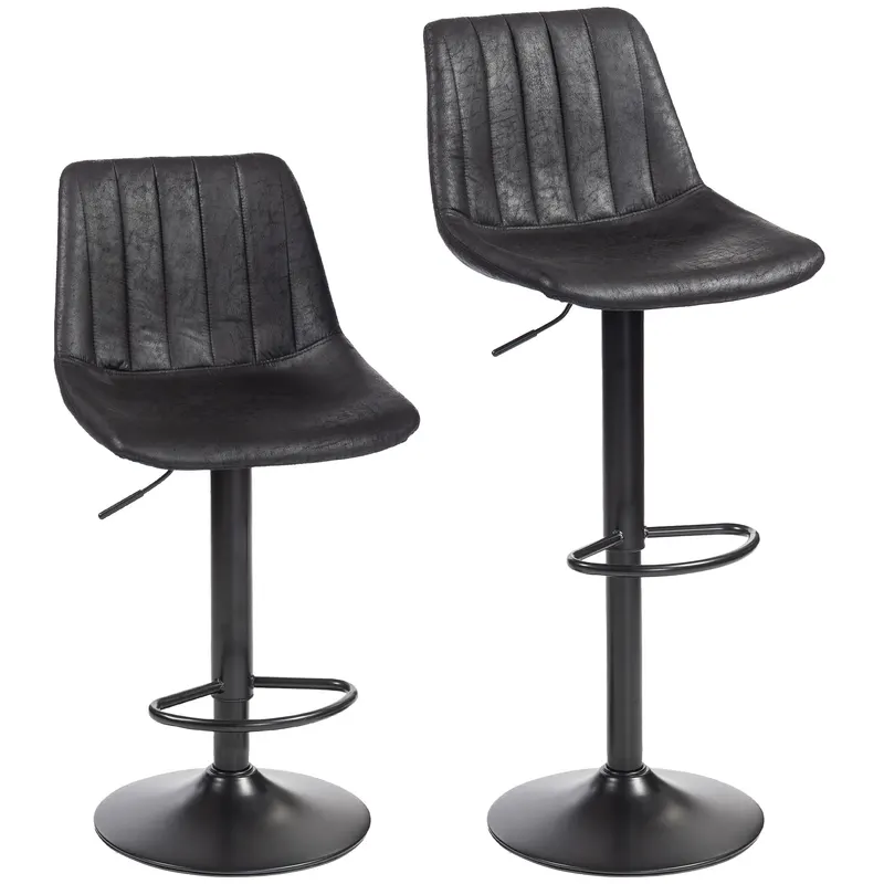 HOMCOM Set 2 scaune de bar cu design retro, incl. suport pentru picioare, reglabil pe înălțime, piston cu gaz, Negru