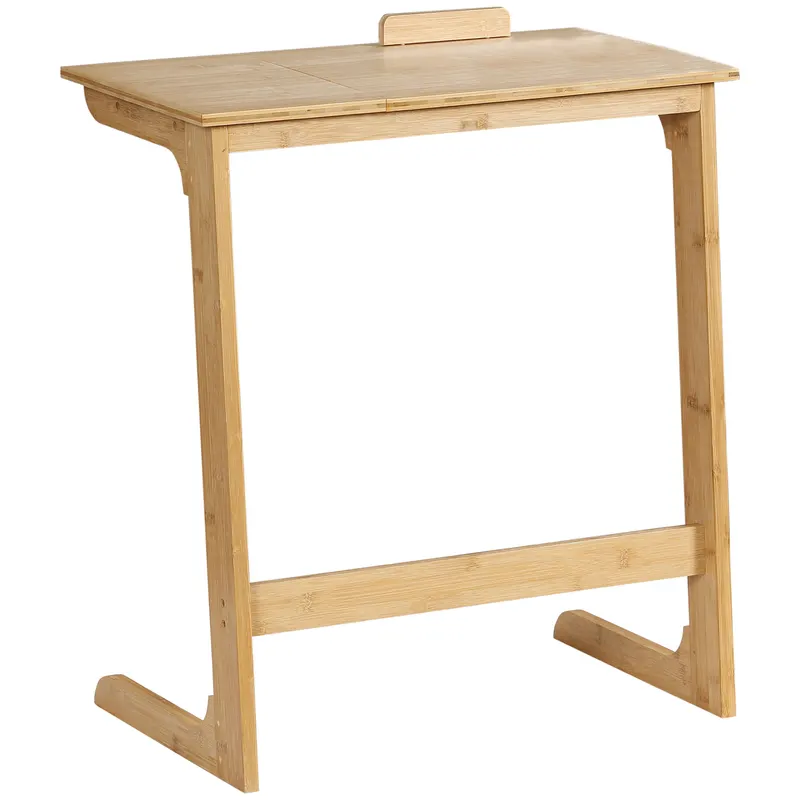 Masuta de canapea HOMCOM, forma de C, din Bambus, inclinabila pe 5 niveluri