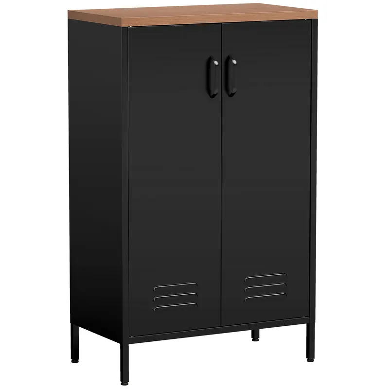 HOMCOM Bufet din Metal cu 2 Uși și Poliță Reglabilă, pentru Living/Birou, Negru
