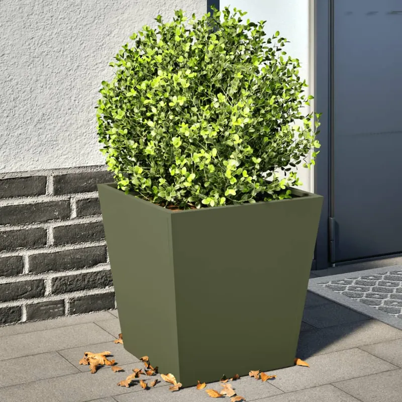 jardiniere gradina, 2 buc., verde masliniu, 40x40x40 cm, otel