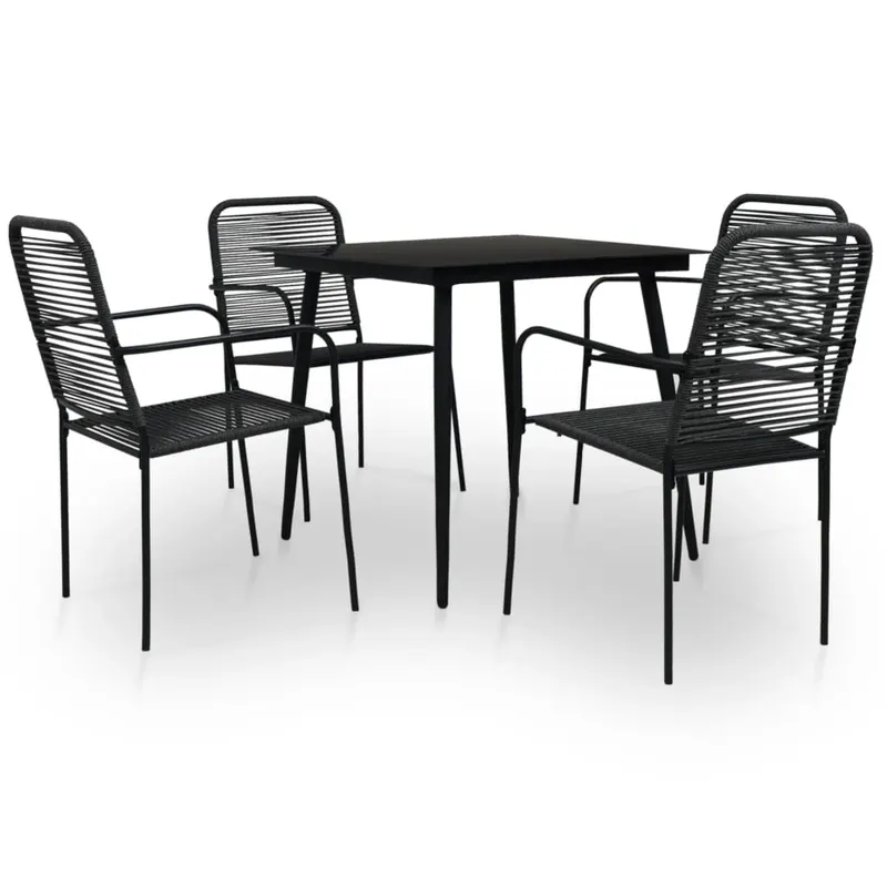 set mobilier de gradina, 5 piese, negru, franghie bumbac & otel