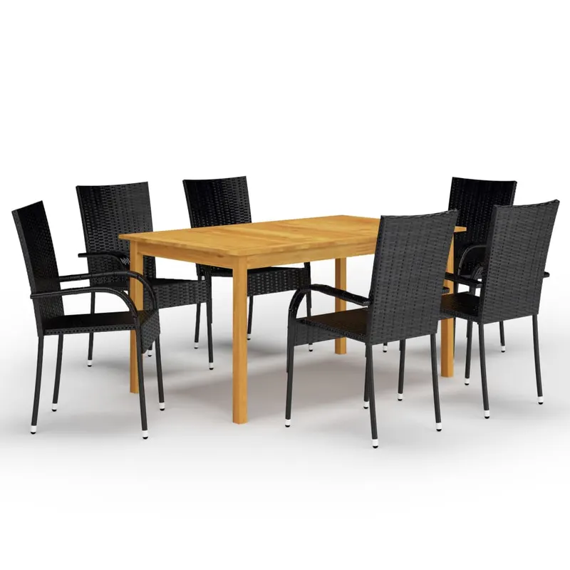 set mobilier pentru gradina, 7 piese, negru