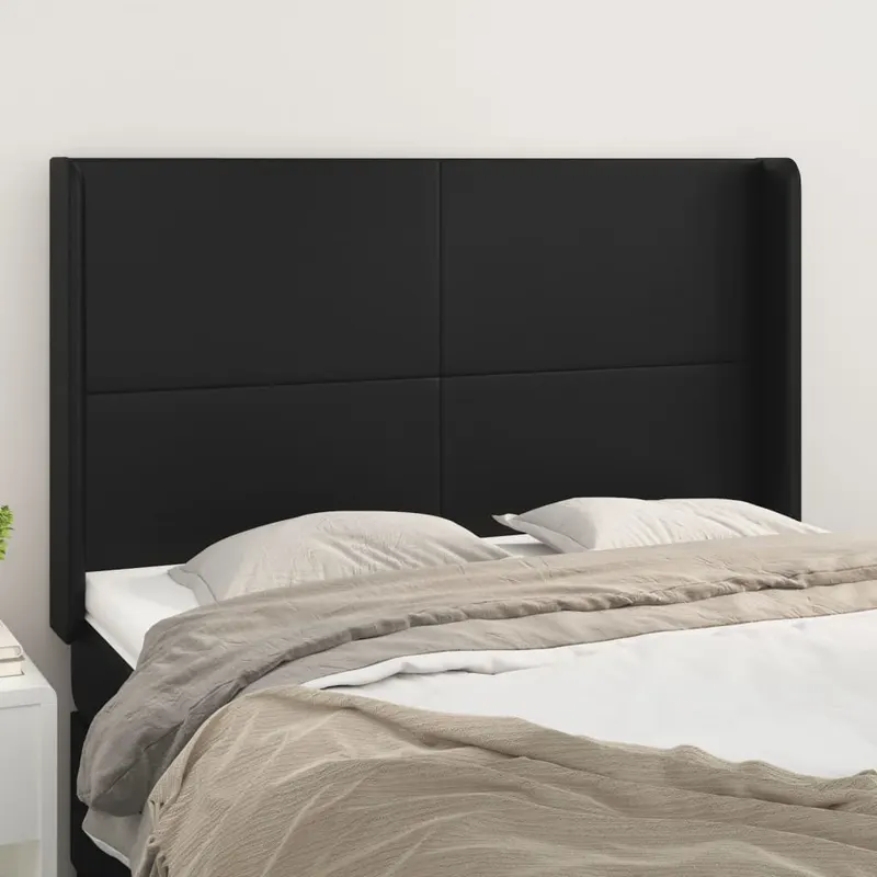 Tablie de pat cu aripioare, negru, 147x16x118/128 cm, piele eco