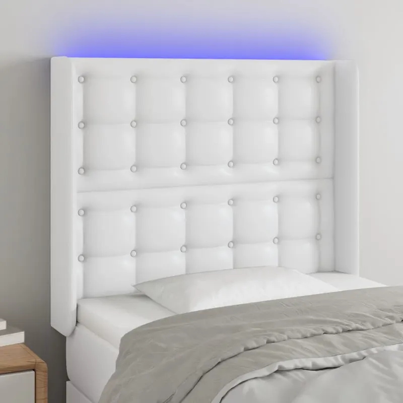 tablie de pat cu led, alb, 103x16x118/128 cm, piele ecologica