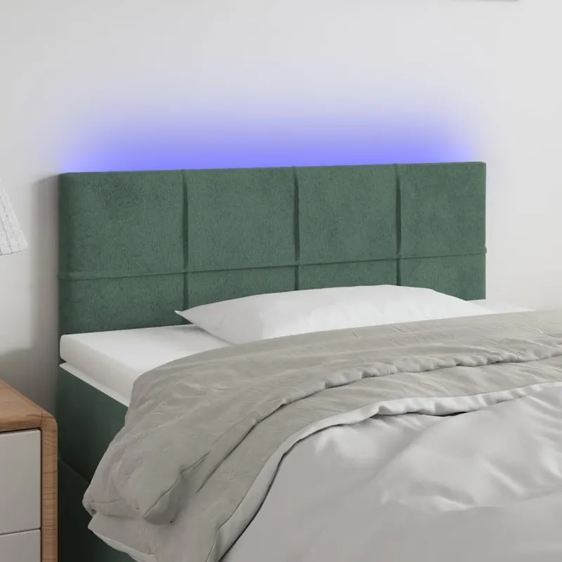 tablie de pat cu led, verde inchis, 100x5x78/88 cm, catifea