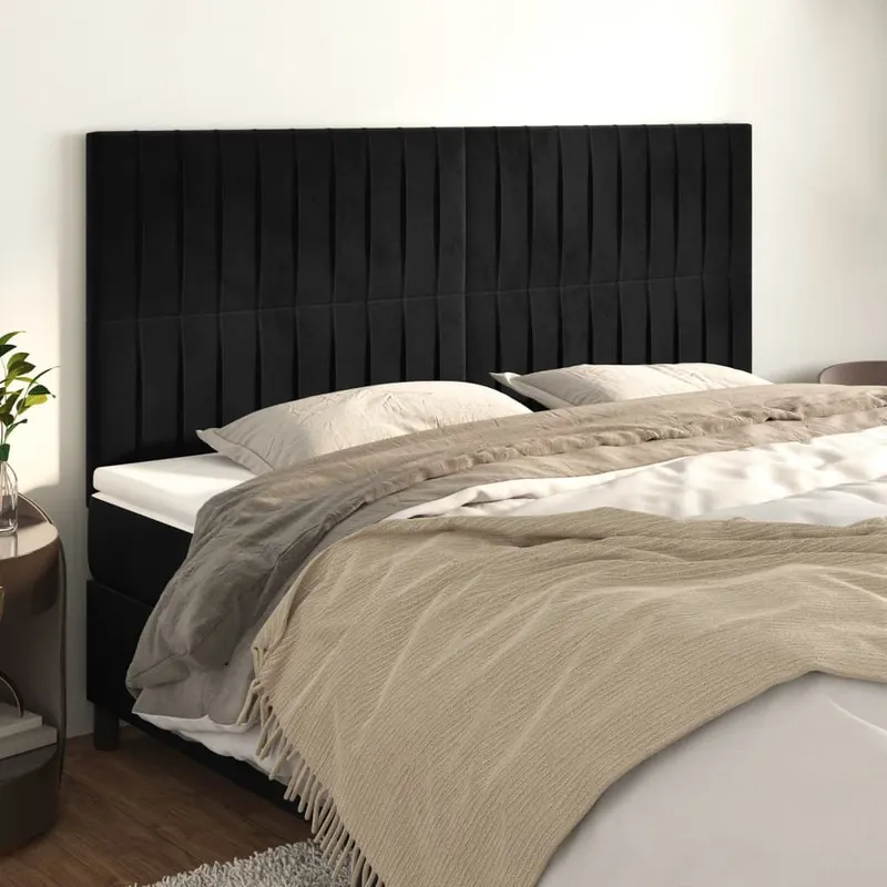 tablii de pat, 4 buc, negru, 100x5x78/88 cm, catifea