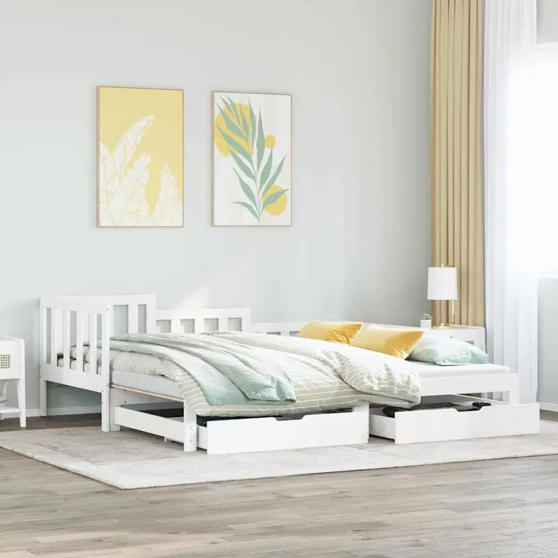 pat de zi cu extensie si sertare fara saltea, alb, 90x190 cm