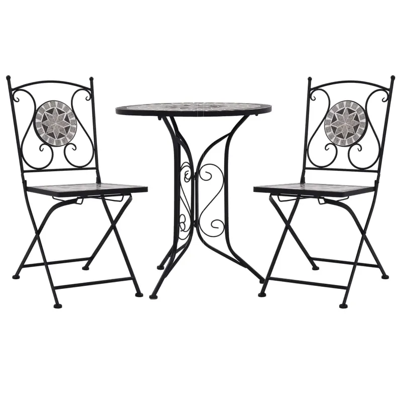 set bistro mozaic, 3 piese, gri, placa ceramica