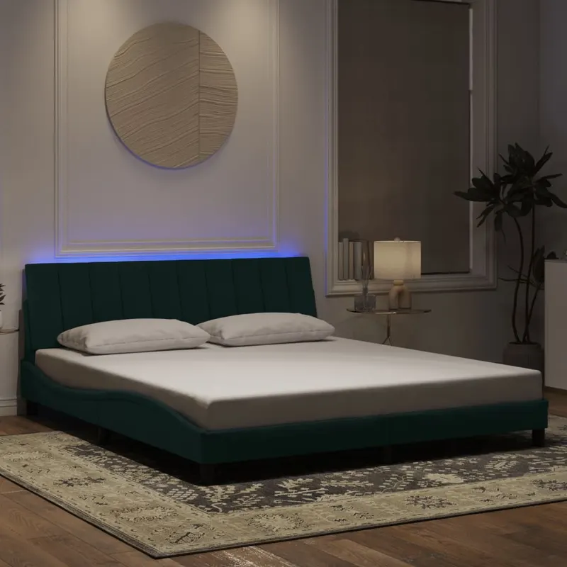 cadru de pat cu lumini led, verde inchis, 180x200 cm, catifea