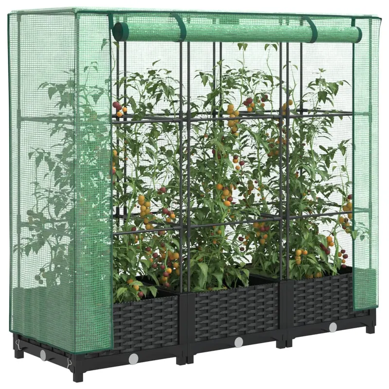 Strat inaltat cu husa de sera, aspect ratan, 120x40x123 cm